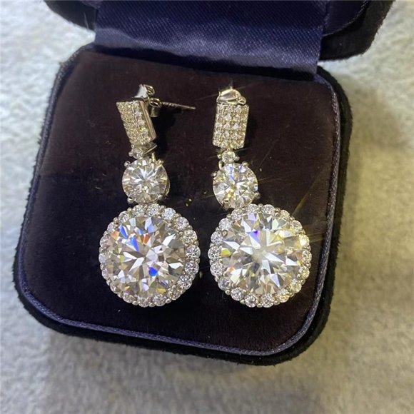 Certified 12 Moissanite and Diamond Drop Earrings New